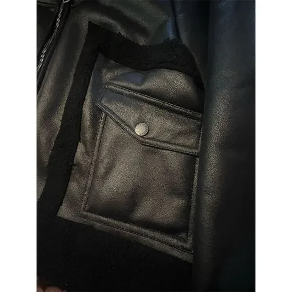 DKNY Women's Black Faux Suede Sherpa Lined Moto Jacket Size 1X - Picture 8 of 10